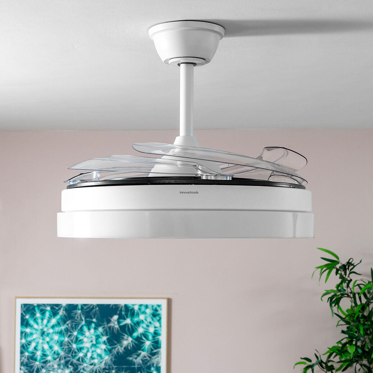 Ventilador de Techo con Luz LED y 4 Aspas Retráctiles Keteez  Blanco 72 W Ø49-104 cm