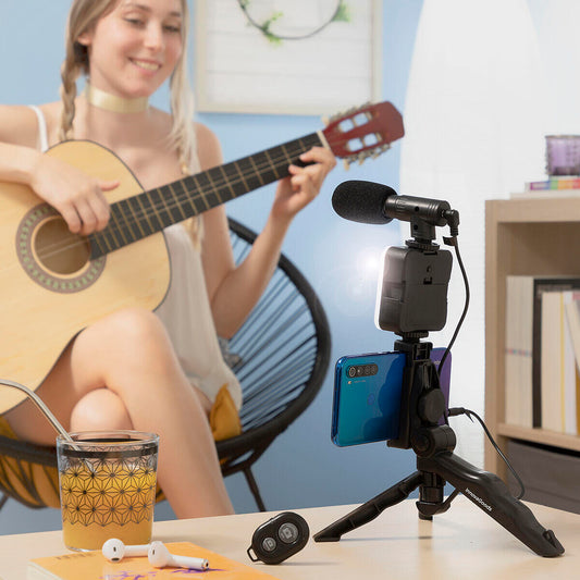 Kit Vlogging con Luz, Micrófono y Mando Plodni  6 Piezas