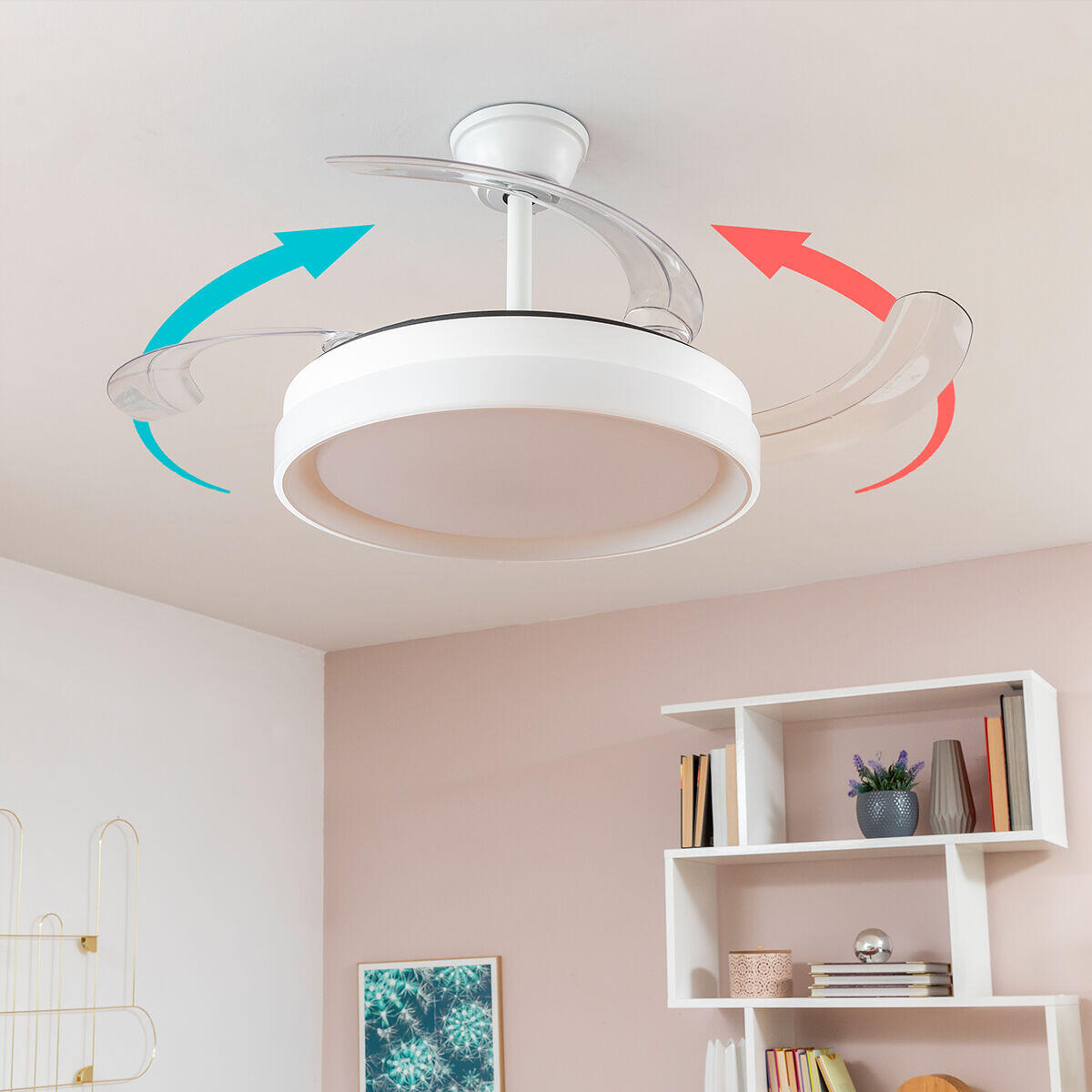 Ventilador de Techo con Luz LED y 4 Aspas Retráctiles Keteez  Blanco 72 W Ø49-104 cm