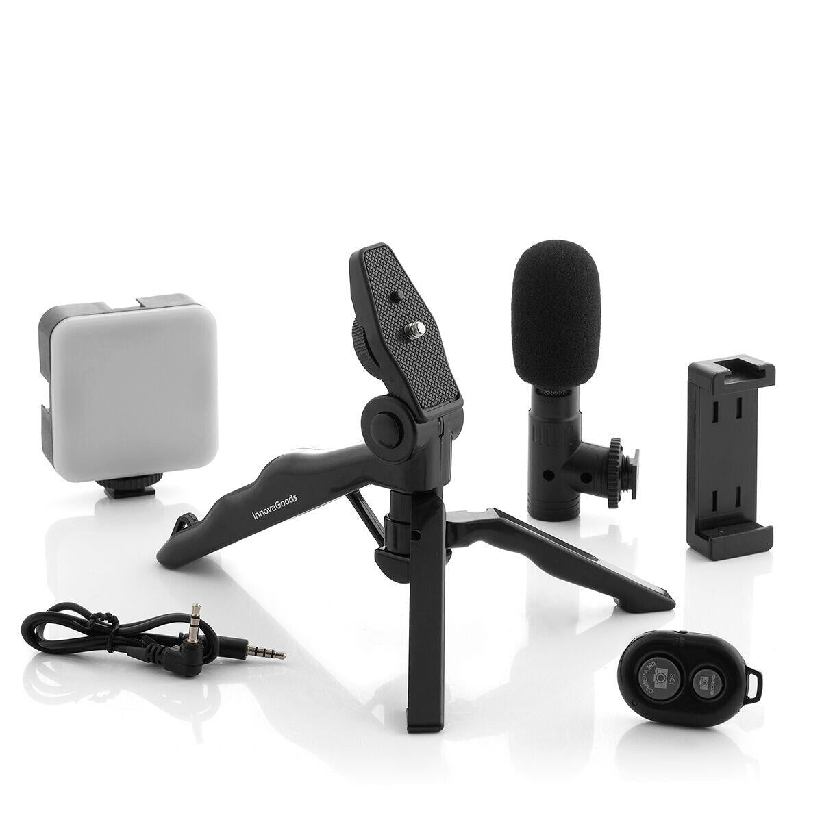 Kit Vlogging con Luz, Micrófono y Mando Plodni  6 Piezas