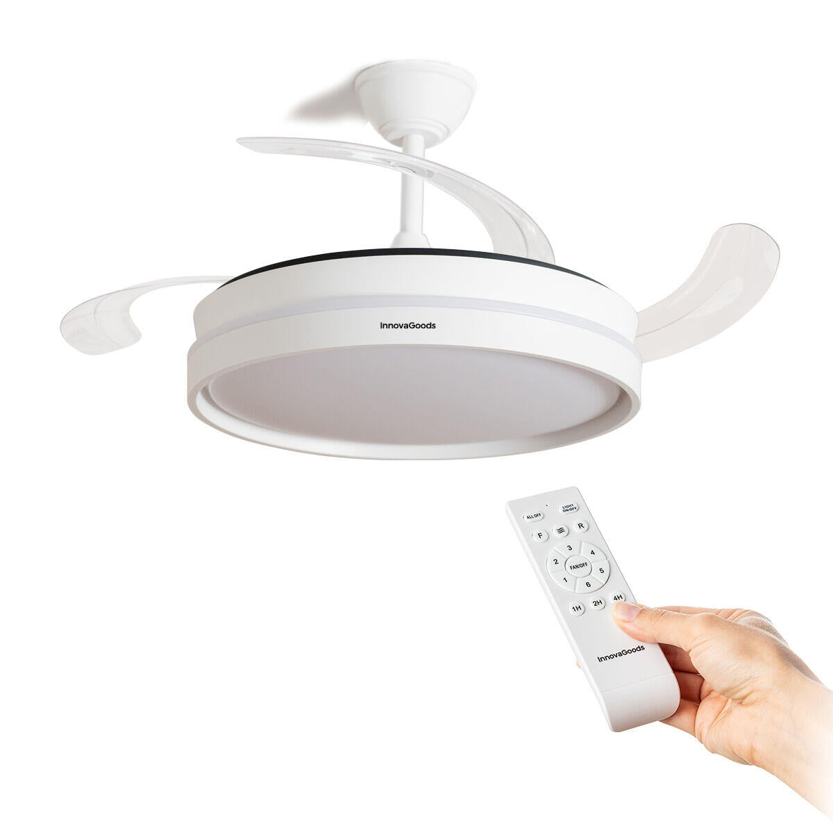 Ventilador de Techo con Luz LED y 4 Aspas Retráctiles Keteez  Blanco 72 W Ø49-104 cm