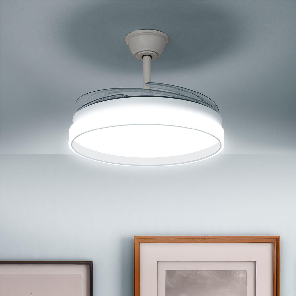 Ventilador de Techo con Luz LED y 4 Aspas Retráctiles Keteez  Blanco 72 W Ø49-104 cm